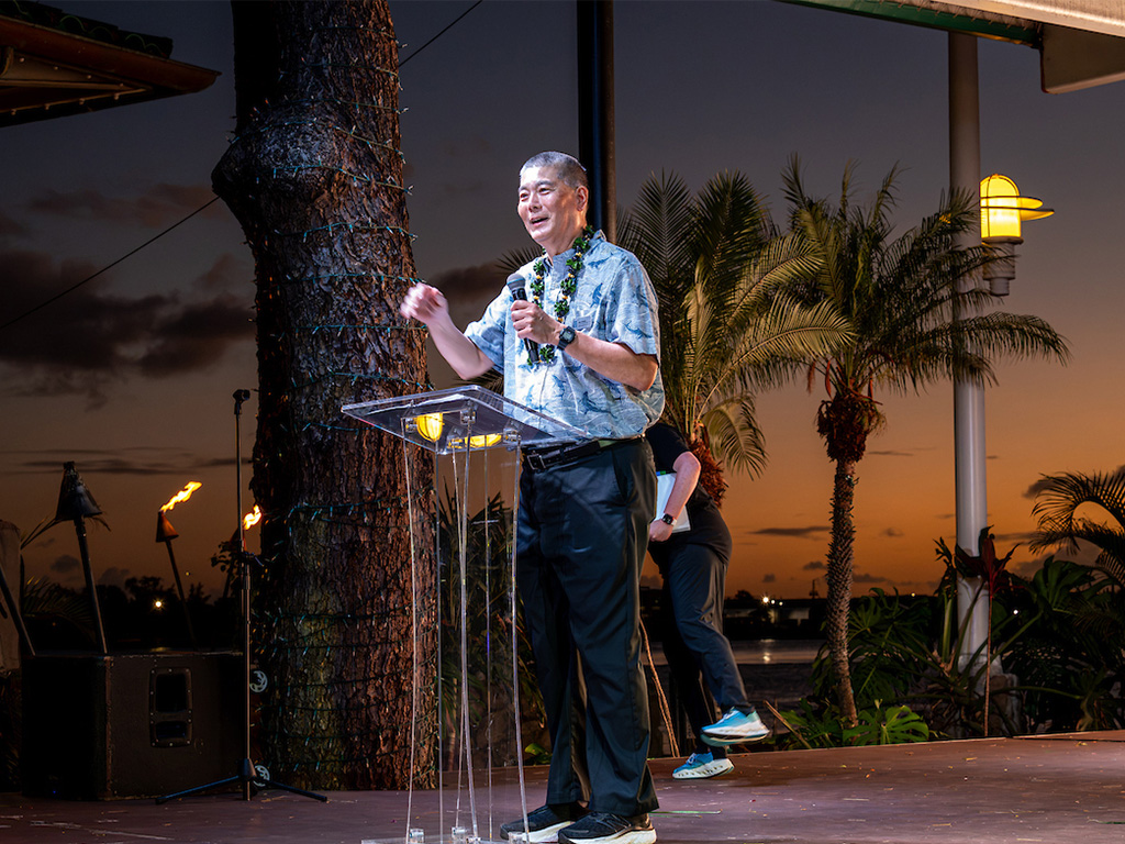 HPU Provost Alan Shoho spoke to new students and their families during the candle lighting ceremony