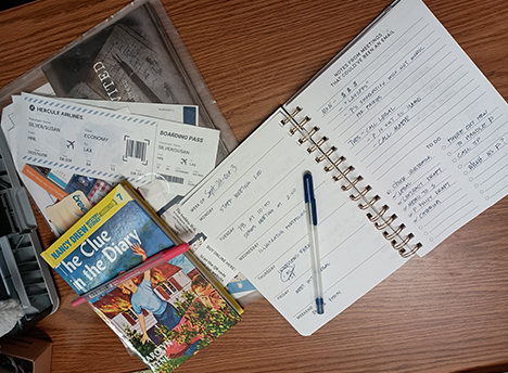 Artifacts from a course focused on texts and gender, where a murder mystery unfolds over several weeks inside a detective fiction course