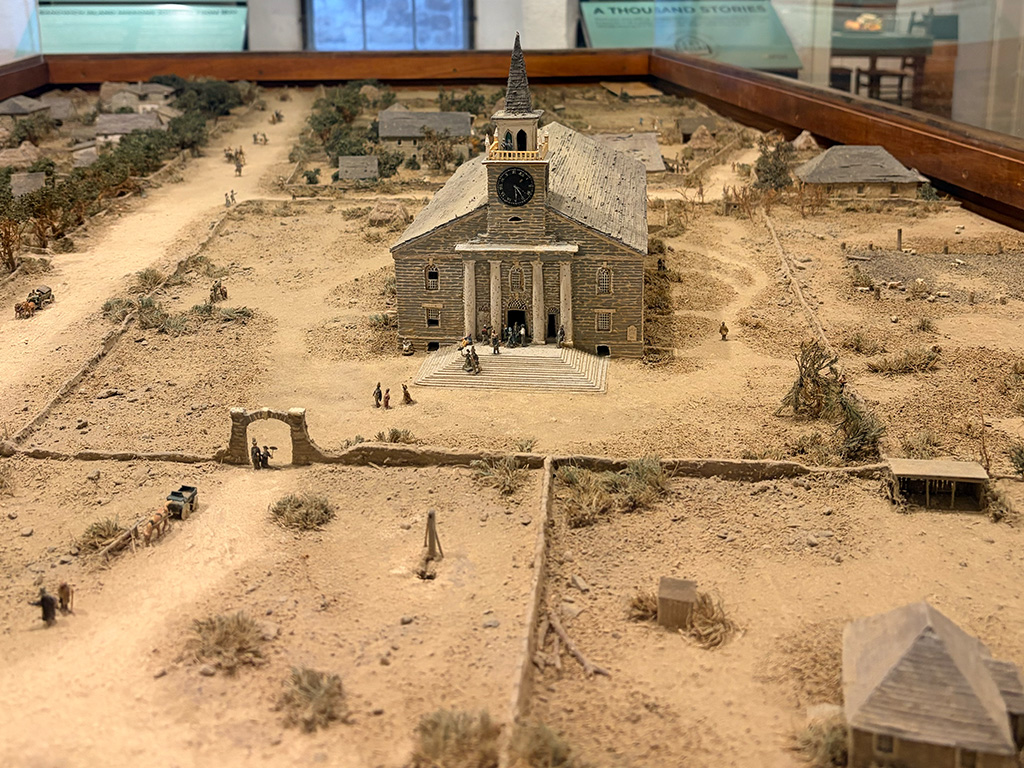 A model at the Hawaiian Mission Houses re-creates the mission grounds and Kawaiaha'o Church in the 1800s
