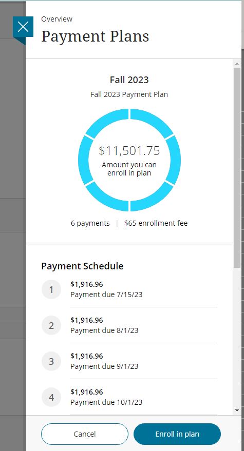 an example image showing a sample payment plan