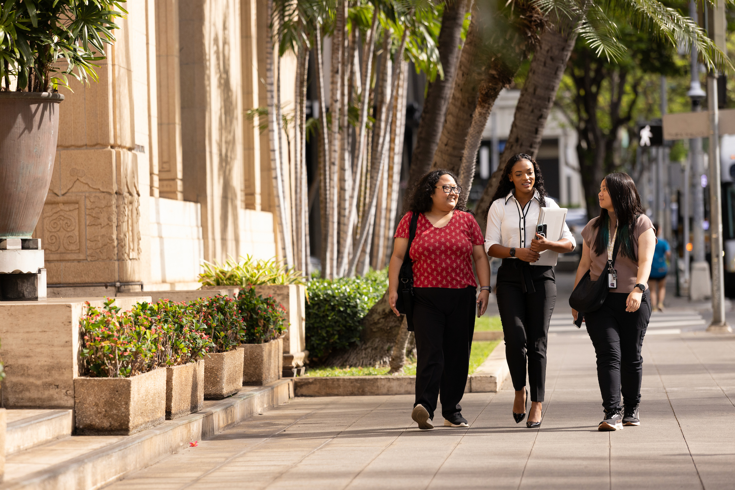 students walking through downtown Honolulu